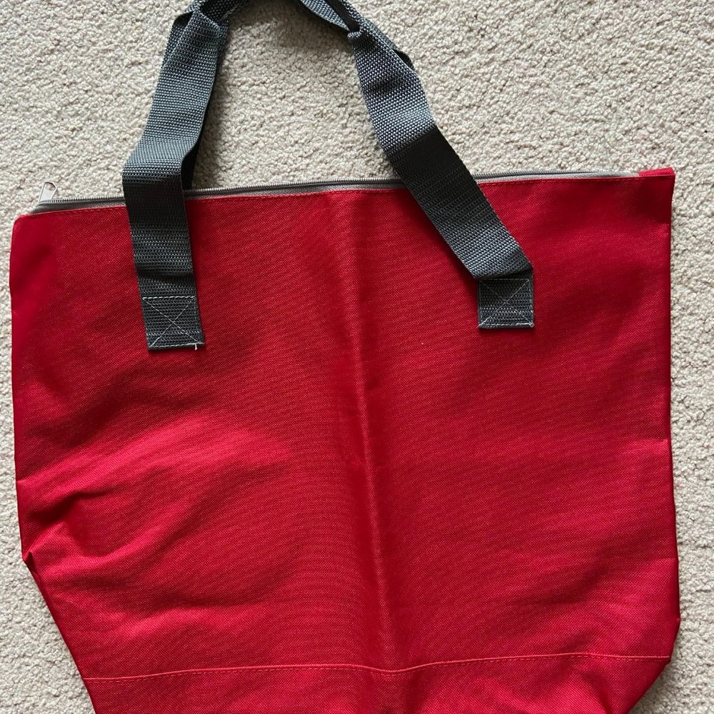 -Red water proof strong folding shopping bag 18 inch x 14 inch broad 5 inch base